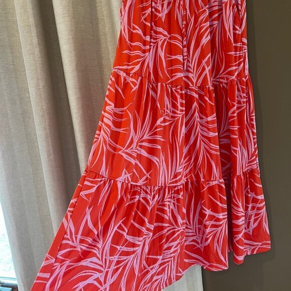 Robert Louis Tiered Red & Pink Maxi Skirt with palm design, Size Small - Picture 3 of 7